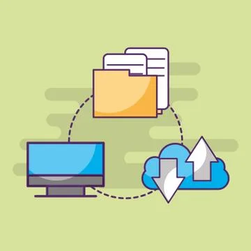 Computer cloud storage data information documents Stock Illustration