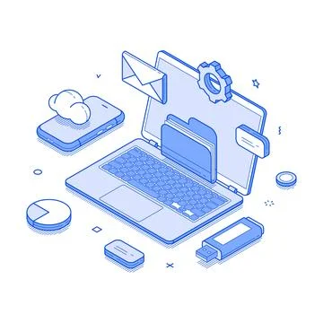 Computer cloud storage desktop database document file folder isometric vect.. Stock Illustration