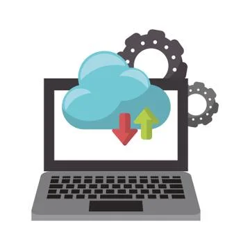 Computer with cloud tranfer symbol and gears Stock Illustration