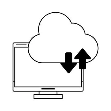 Computer with cloud tranfer symbol Illustrazione stock
