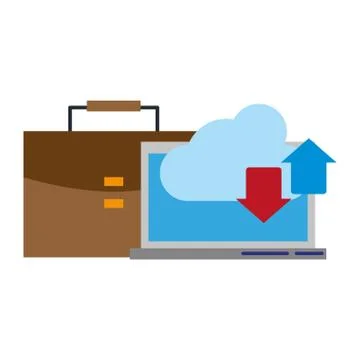 Computer cloud transfer and briefcase Stock Illustration