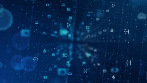Computer code algorithm server speed tunnel, 3D animation render Stock Footage 348610658