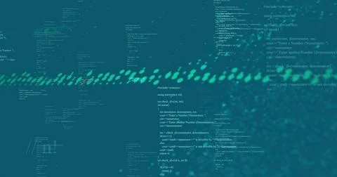 Computer code and binary data processing image over teal background イラスト素材