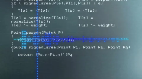 Computer code and data processing animation over blue digital lines Stock Footage 303877805