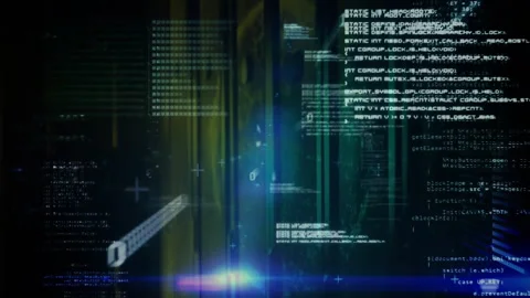 Computer code and data processing animation over digital interface background Stock Footage 304101955