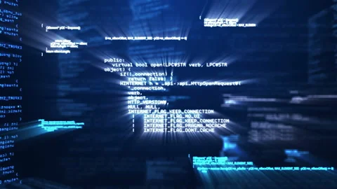 Computer code and data processing animation over blue background Video stock 305366361
