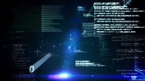 Computer code and data processing animation over digital interface background Stock Footage 308994818