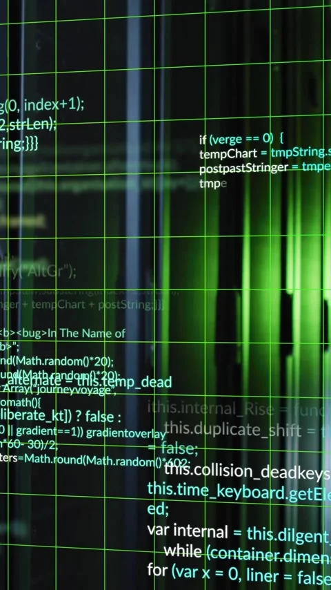Computer code and data processing animation over green and black grid background Stock-Footage 342954306