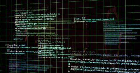 Computer code and data processing image over grid background 写真素材