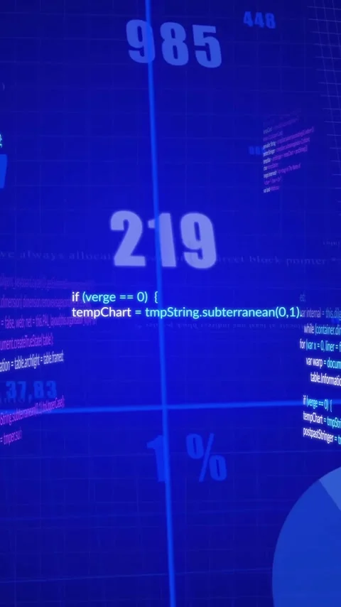 Computer code and data visualization animation over blue digital background Vidéo 342916047