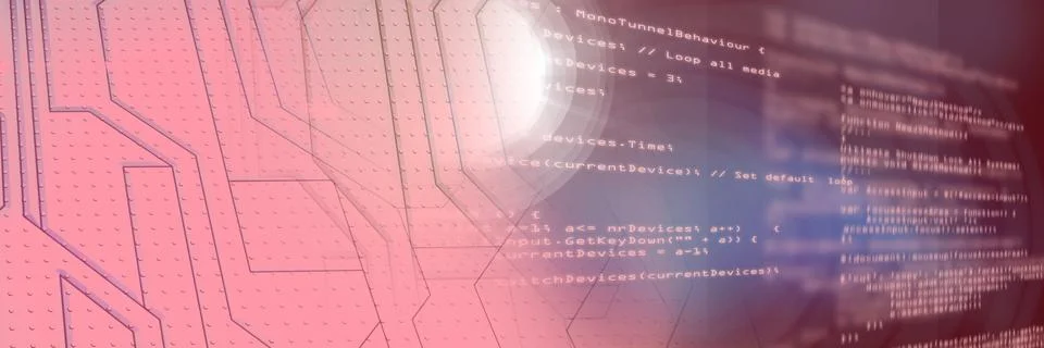 Computer code and metal machine parts against gradient background, program Stock Illustration