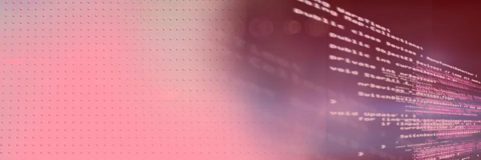 Computer code and metal machine surface against gradient background, program Stock Illustration