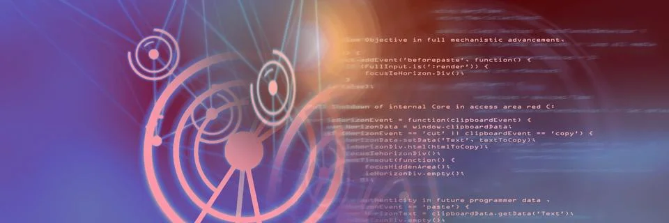Computer code and network of connection against gradient background, program 스톡 일러스트