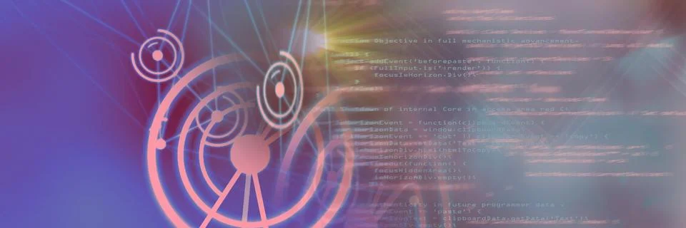 Computer code and network of connection against gradient background, program Stock Illustration