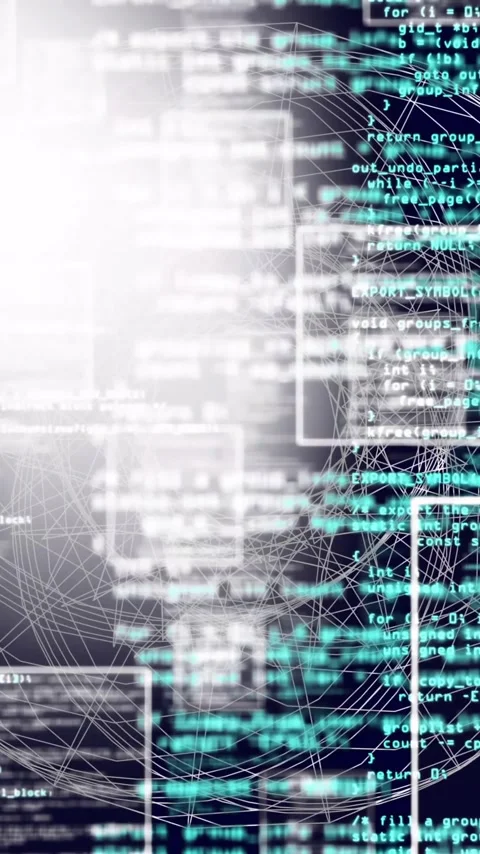 Computer code and network connections animation over abstract digital background Stock Footage 342813026