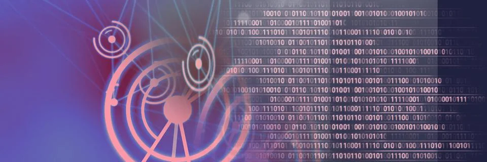 Computer code and network of connections against gradient background, program Stock Illustration