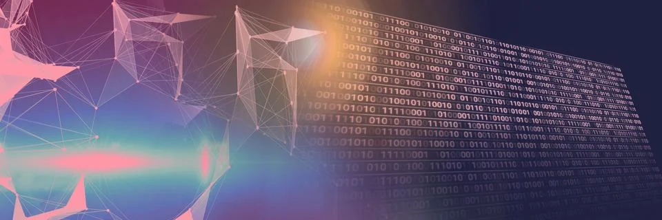 Computer code and network of connections over gradient background, program Stock Illustration