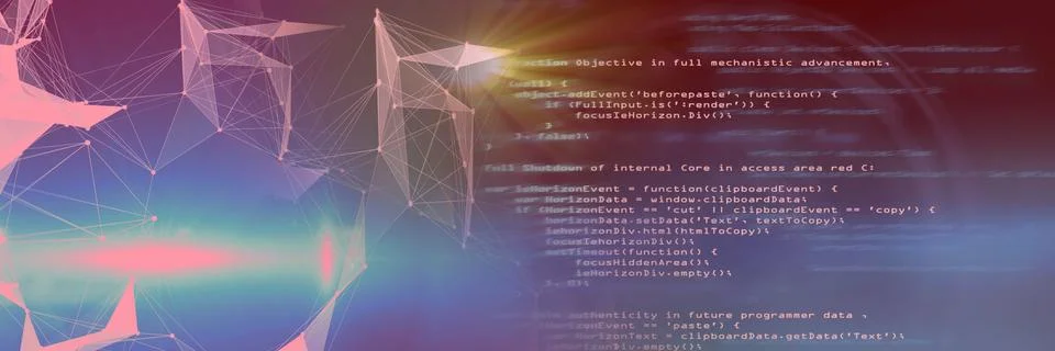 Computer code and network of connections over gradient background, program Stock Illustration