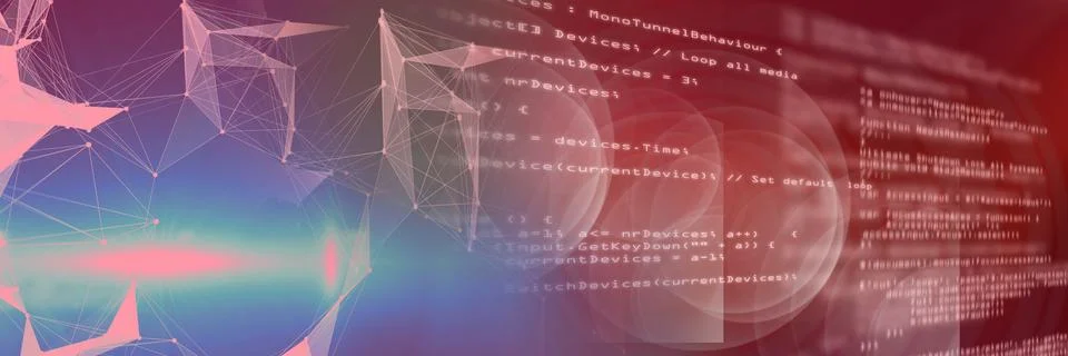Computer code and network of connections over gradient background, program Stock Illustration
