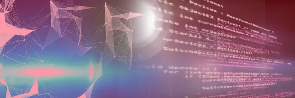 Computer code and network of connections over gradient background, program 스톡 일러스트