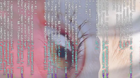 Computer code animation over close-up of human eye and Russian flag Stock Footage 312642758