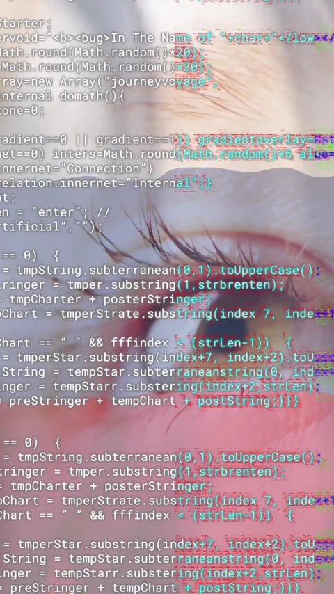Computer code animation over close-up of human eye and Russian flag Stock Footage 323780912