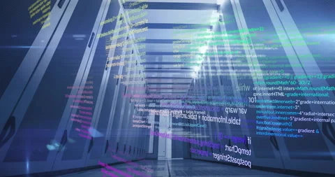 Computer code animation over data center servers Stock Footage 306199538