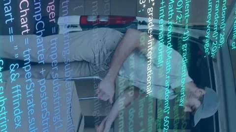 Computer code animation over delivery worker loading packages into van Stock Footage 312966496