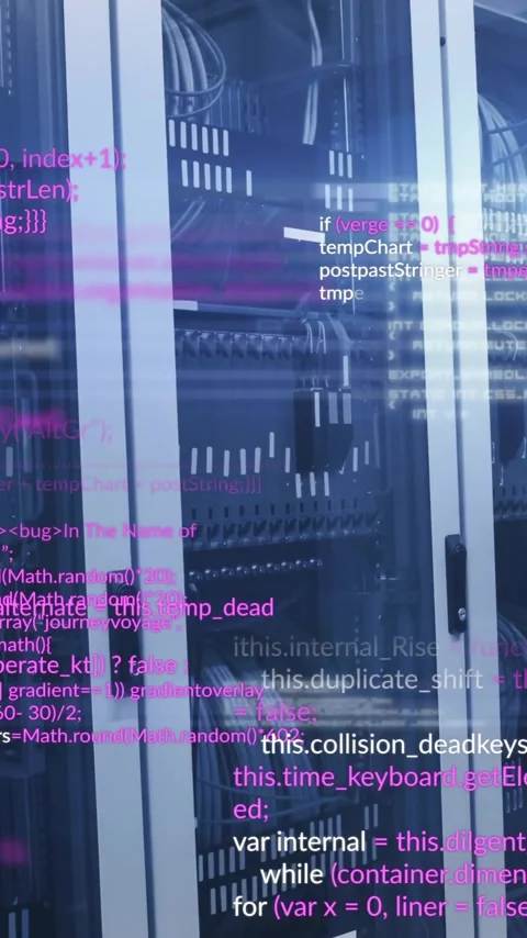 Computer code animation over server racks in data center Stock Footage 341927945