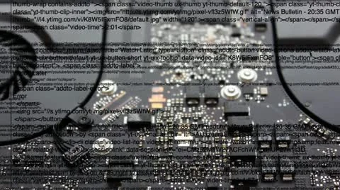 Computer code with circuit board in background Video stock 11278708