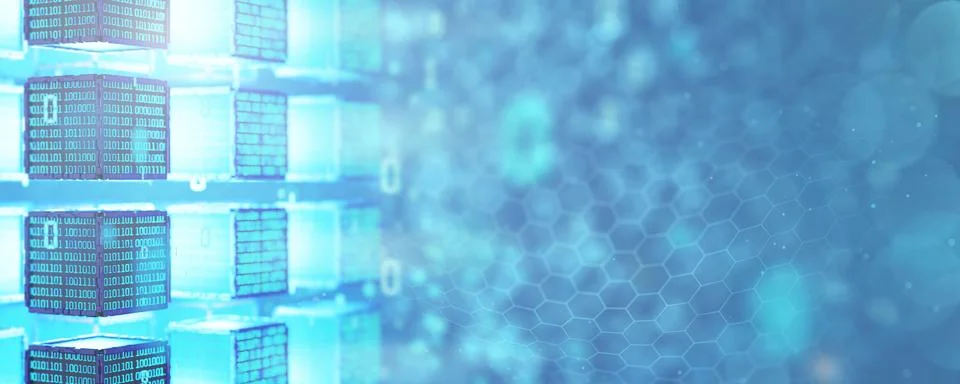 Computer code. Digital technologies. Big data. Data block. Cube with binary.. Stock Illustration