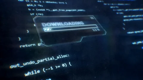 Computer Code Displayed on Sci-Fi Screen as Downloading Message is Stock Footage 111320668