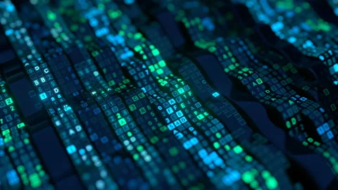 Computer code encrypting on flexible screen 3D render seamless loop animation Stock Footage 136571777
