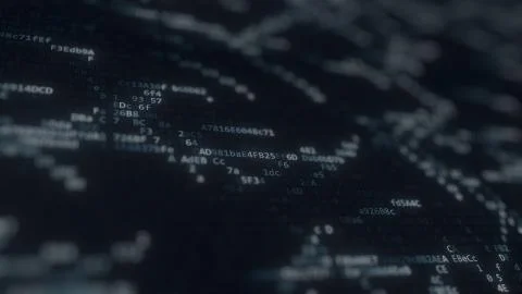 Computer code flashing on the screen. 3D rendering Stock Illustration