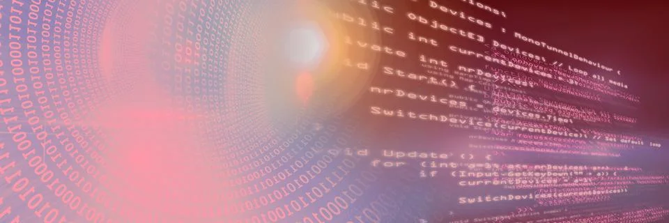 Computer code funnel and data processing against gradient background, program Stock Illustration