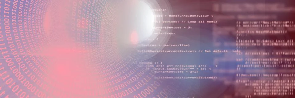 Computer code funnel and data processing against gradient background, program Stock Illustration