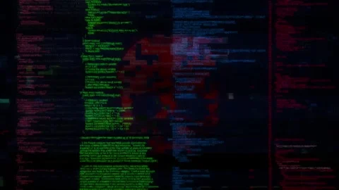 Computer code heavy digital glitch distortion digital screen glitches VHS damage Stock Footage 293153709