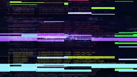 Computer code heavy digital glitch distortion digital screen glitches VHS damage Stock Footage 293155476