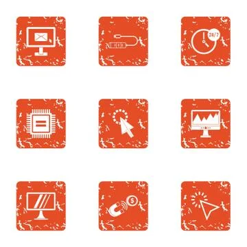Computer code icons set, grunge style Stock-Illustration