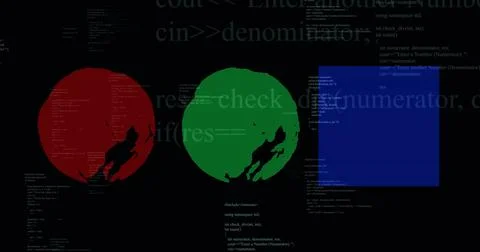 Computer code image over red and green globes and blue rectangle Illustrazione stock