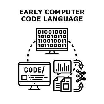 Computer code language developing process and programming Illustrazione stock