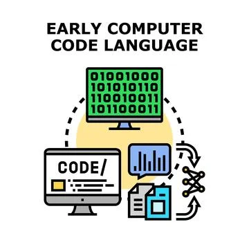 Computer code language developing process and programming Illustrazione stock