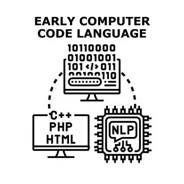 Computer code language development process and programming evolution 스톡 일러스트