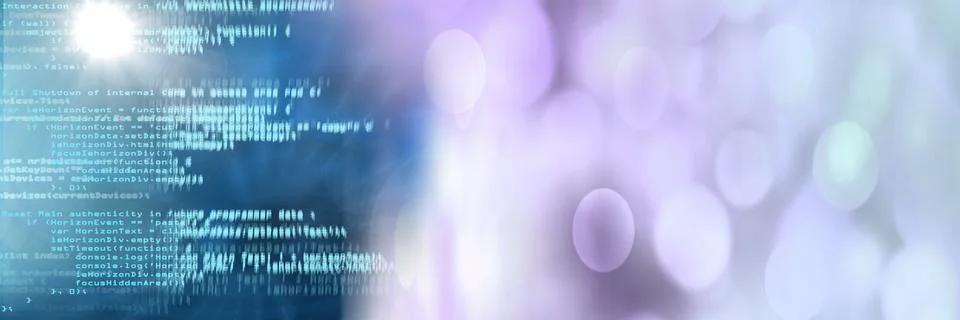 Computer code processing against black and purple background, program coding and 写真素材