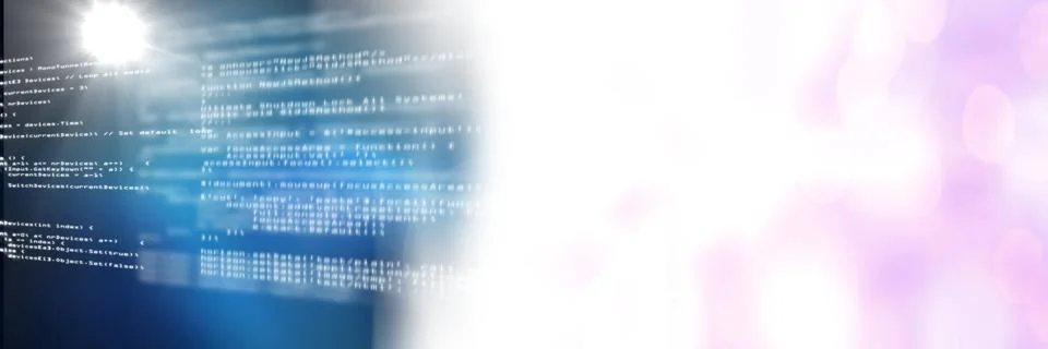 Computer code processing against black and pink background, program coding and Stock Photos