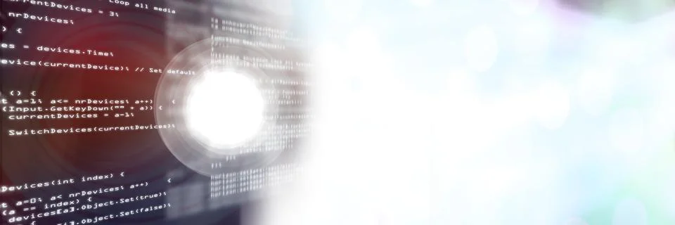 Computer code processing against black and green background, program coding and Stock Photos