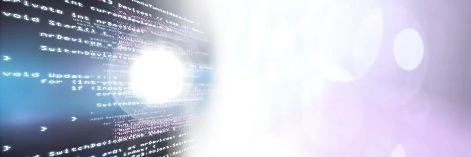 Computer code processing against black and pink background, program coding and Stock Photos