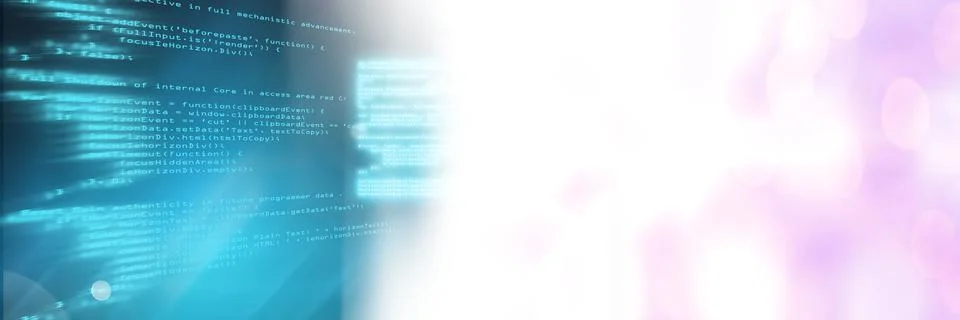 Computer code processing against black and pink background, program coding and 写真素材