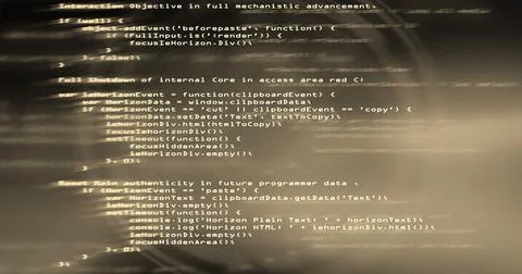 Computer code processing against a black background, program coding and Stock Photos