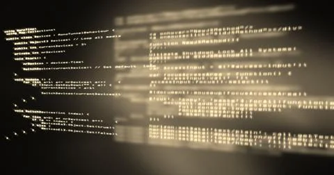 Computer code processing against a black background, program coding and Foto stock